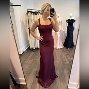 Lazaro Abby Gown in Sangria Crepe